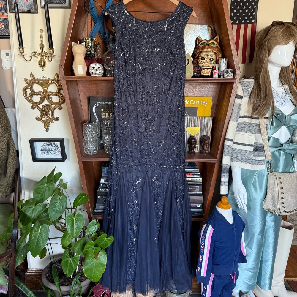 Adrianna Papell - Blue Beaded Mermaid Mother of the Bride Groom Wedding Gown 10P